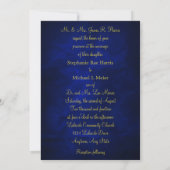 Elegante Blauw Goud Monogram Huwelijksuitnodiging Kaart (Achterkant)