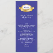 Elegante Blauw & Goud Trouwtafel Menu (Voorkant)