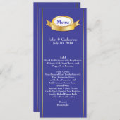 Elegante Blauw & Goud Trouwtafel Menu (Voorkant / Achterkant)