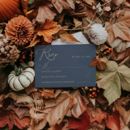 Elegante Blauw & Goud Typografie RSVP bruiloft Kaartje
