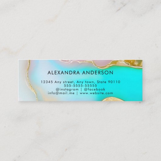 Elegante blauw gouden accenten agaat marmeren opaa mini visitekaartje (Achterkant)