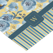 Elegante Blauw Gouden Bloemen en Streep Monogram Korte Tafelloper (Hoek)