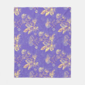 Elegante  Blauw Gouden Bloemen Illustratie Fleece Deken (Voorkant)
