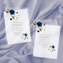 Elegante Blauw Gouden Bloemen Jongen Bevestiging