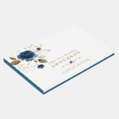 Elegante Blauw Gouden Bloemen Monogram Huwelijk Gastenboek (Hoek)