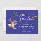 Elegante Blauw Gouden Engel Zegen Doop Doop Doop Save The Date (Voorkant)
