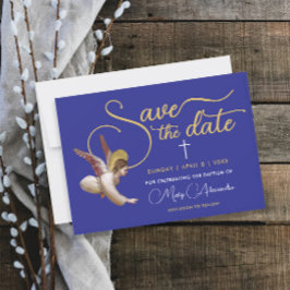 Elegante Blauw Gouden Engel Zegen Doop Doop Doop Save The Date