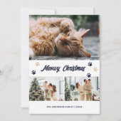 Elegante Blauw Gouden Foto Meowy Christmas Kaart (Voorkant)