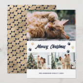 Elegante Blauw Gouden Foto Meowy Christmas Kaart (Voorkant / Achterkant)