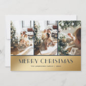 Elegante Blauw Gouden Foto Vrolijke Kerst Kaart (Voorkant)