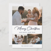 Elegante Blauw Gouden Kalligrafie Fotocollage Feestdagenkaart (Voorkant)