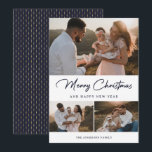 Elegante Blauw Gouden Kalligrafie Fotocollage Feestdagenkaart<br><div class="desc">Aangepaste blauwe en gouden fotovakantiekaart met een fotocollage aan de voorkant en een blauw en goudpatroon aan de achterkant. Personaliseer deze elegante fotovakantiekaart eenvoudig met uw foto's en de familienaam. Meer beschikbare kleurenopties.</div>