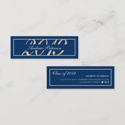 Elegante blauw gouden klassieke afstuderen inzetka contactkaartje (Voorkant / Achterkant)