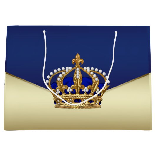Elegante Blauw Gouden Prins Groot Cadeauzakje (Voorkant)