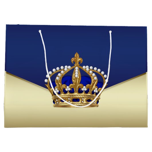 Elegante Blauw Gouden Prins Groot Cadeauzakje (Achterkant)