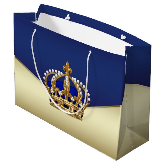 Elegante Blauw Gouden Prins Groot Cadeauzakje (Achterkant Gekanteld)