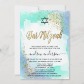 Elegante blauw-gouden Waterverf bar mitswa Kaart (Voorkant)