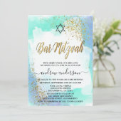 Elegante blauw-gouden Waterverf bar mitswa Kaart (Staand voorkant)