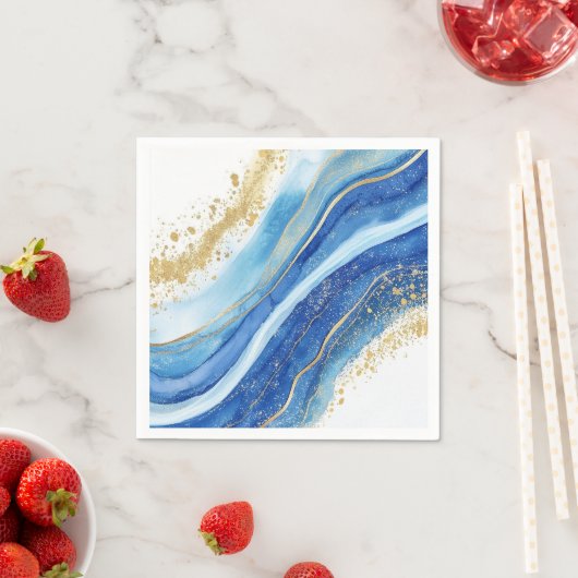 Elegante blauw-gouden Waterverf Servet (Insitu)