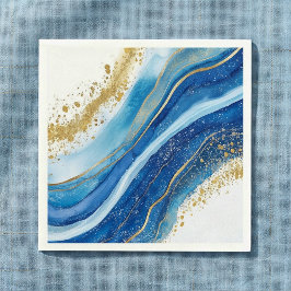 Elegante blauw-gouden Waterverf Servet