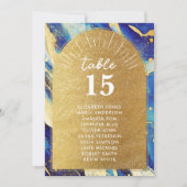 Elegante blauw gouden zitkaart Kaarten voor bruilo (Voorkant)