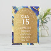 Elegante blauw gouden zitkaart Kaarten voor bruilo (Staand voorkant)