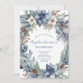 Elegante blauw grijze winterverjaardag kaart (Voorkant)