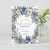 Elegante blauw grijze winterverjaardag kaart (Staand voorkant)