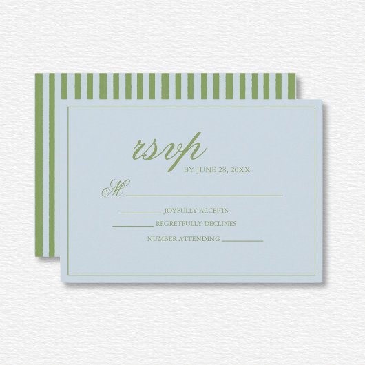 Elegante blauw groen gestreepte bruiloft RSVP kaartje