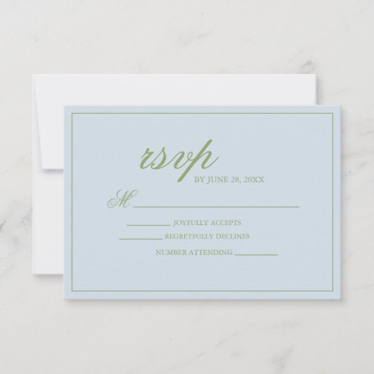 Elegante blauw groen gestreepte bruiloft RSVP kaartje (Voorkant)