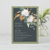 Elegante Blauw Groen Wit Bloemen Huwelijk Kaart (Staand voorkant)