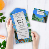 Elegante blauw groene Abstracte olieverfschilderij All In One Uitnodiging