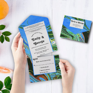 Elegante blauw groene Abstracte olieverfschilderij All In One Uitnodiging