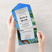 Elegante blauw groene Abstracte olieverfschilderij All In One Uitnodiging (Afscheurbaar)