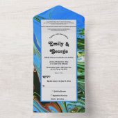 Elegante blauw groene Abstracte olieverfschilderij All In One Uitnodiging (Binnen)