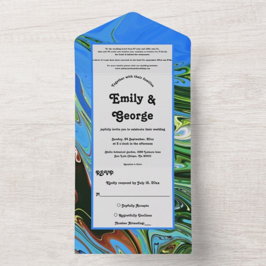 Elegante blauw groene Abstracte olieverfschilderij All In One Uitnodiging (Binnen)