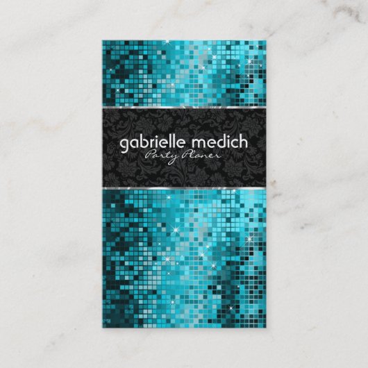 Elegante Blauw-Groene Glitter Metallic Sequence 2 Visitekaartje (Voorkant)