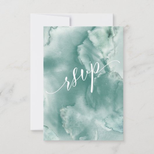 Elegante blauw/groene Waterverf met maaltijdopties RSVP Kaartje (Achterkant)