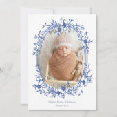 Elegante  Blauw Lijst Foto Baby Geboorte Aankondiging (Voorkant)
