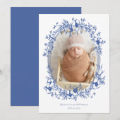 Elegante  Blauw Lijst Foto Baby Geboorte Aankondiging (Voorkant / Achterkant)