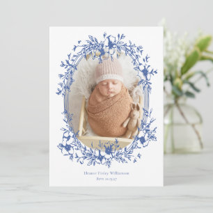Elegante  Blauw Lijst Foto Baby Geboorte Aankondiging