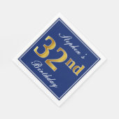 Elegante Blauw, Nep Goud 32e Verjaardag; Aangepast Servet (Hoek)