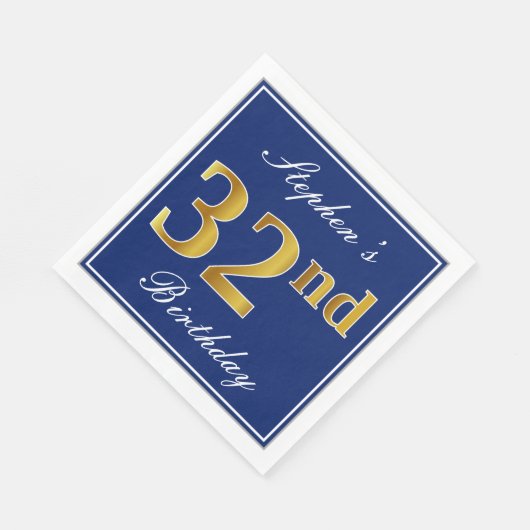 Elegante Blauw, Nep Goud 32e Verjaardag; Aangepast Servet (Hoek)