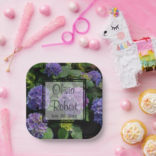 Elegante blauw paarse bloementuin papieren bordje (Feest)