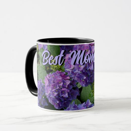 Elegante blauw paarse magenta bloemen Beste moeder Mok (Voorkant links)