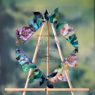 Elegante blauw paarse melancholische bruiloft acryl bord