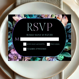 Elegante blauw paarse mysterieuze bruiloft RSVP kaartje