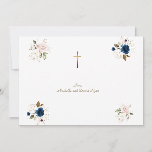 Elegante Blauw Roze Gouden Bloemen Tweeling Fotodo Bedankkaart (Achterkant)