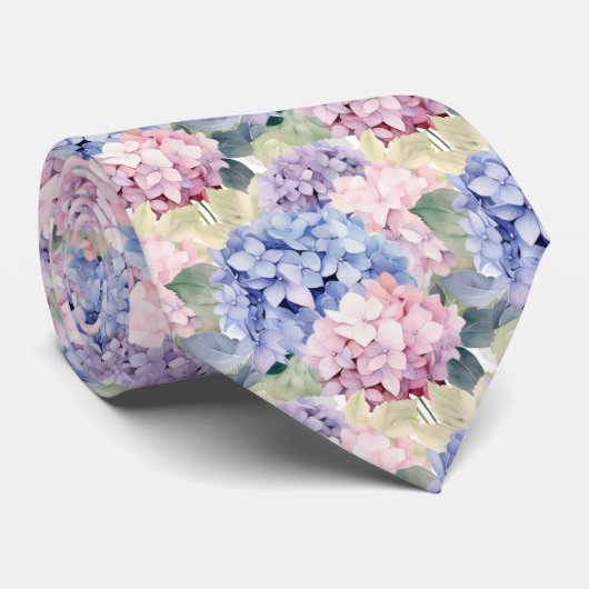 Elegante blauw roze Paarse hortensia's Stropdas (Opgerold)