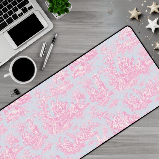 Elegante blauw roze toile de jouy bureaumat